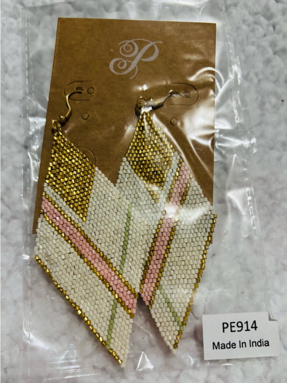 NWT Plunder Beaded Drop Earrings - White, Gold, Green & Pink